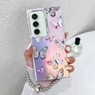 For Samsung Galaxy S23 FE 5G Electroplating Laser Butterfly Phone Case with Wrist Strap(Pink Butterflies AB2) - 1