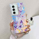 For Samsung Galaxy S23 FE 5G Electroplating Laser Butterfly Phone Case with Wrist Strap(White Purple Butterflies AB6) - 1