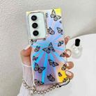 For Samsung Galaxy S23 FE 5G Electroplating Laser Butterfly Phone Case with Wrist Strap(Black Butterflies AB5) - 1