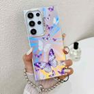 For Samsung Galaxy S23 Ultra 5G Electroplating Laser Butterfly Phone Case with Wrist Strap(White Purple Butterflies AB6) - 1