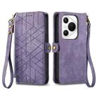 For Huawei Pura 70 Geometric Zipper Wallet Side Buckle Leather Phone Case(Purple) - 1