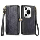For Huawei Pura 70 Pro Geometric Zipper Wallet Side Buckle Leather Phone Case(Black) - 1