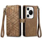 For Huawei Pura 70 Pro Geometric Zipper Wallet Side Buckle Leather Phone Case(Brown) - 1