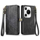 For Huawei Pura 70 Pro+ Geometric Zipper Wallet Side Buckle Leather Phone Case(Black) - 1