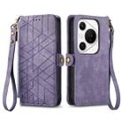 For Huawei Pura 70 Pro+ Geometric Zipper Wallet Side Buckle Leather Phone Case(Purple) - 1