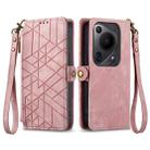 For Huawei Pura 70 Ultra Geometric Zipper Wallet Side Buckle Leather Phone Case(Pink) - 1