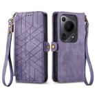 For Huawei Pura 70 Ultra Geometric Zipper Wallet Side Buckle Leather Phone Case(Purple) - 1