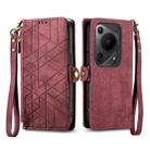 For Huawei Pura 70 Ultra Geometric Zipper Wallet Side Buckle Leather Phone Case(Red) - 1