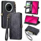 For Huawei Mate 70 Pro+ Geometric Zipper Wallet Side Buckle Leather Phone Case(Black) - 1