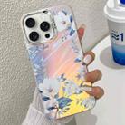 For iPhone 15 Pro Max Electroplating Laser Flower Texture TPU Phone Case(White Flower AH10) - 1