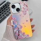 For iPhone 15 Electroplating Laser Flower Texture TPU Phone Case(Peach Blossom AH4) - 1