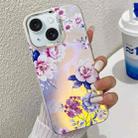 For iPhone 15 Electroplating Laser Flower Texture TPU Phone Case(Peony AH11) - 1