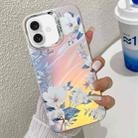 For iPhone 16 Plus Electroplating Laser Flower Texture TPU Phone Case(White Flower AH10) - 1