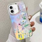 For iPhone 16 Plus Electroplating Laser Flower Texture TPU Phone Case(Blue Flower AH8) - 1