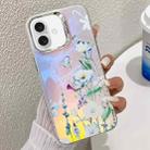 For iPhone 16 Electroplating Laser Flower Texture TPU Phone Case(Blue Flower AH8) - 1
