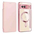 For Google Pixel 7a MagSafe Magnetic RFID Anti-theft Leather Phone Case(Pink) - 1