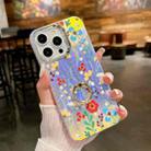 For iPhone 15 Pro Max Electroplating Laser Flower Ring Holder TPU Phone Case(Flower AH6) - 1