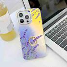 For iPhone 15 Pro Max Electroplating Laser Flower Ring Holder TPU Phone Case(Lavender AH14) - 1