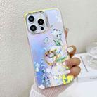 For iPhone 15 Pro Electroplating Laser Flower Ring Holder TPU Phone Case(Blue Flower AH8) - 1