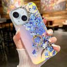 For iPhone 15 Electroplating Laser Flower Ring Holder TPU Phone Case(Myosotis AH2) - 1