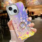 For iPhone 15 Electroplating Laser Flower Ring Holder TPU Phone Case(Flower AH1) - 1