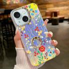 For iPhone 15 Electroplating Laser Flower Ring Holder TPU Phone Case(Flower AH6) - 1