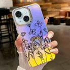 For iPhone 15 Electroplating Laser Flower Ring Holder TPU Phone Case(Drawn Flowers AH3) - 1