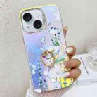 For iPhone 15 Electroplating Laser Flower Ring Holder TPU Phone Case(Blue Flower AH8) - 1