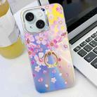 For iPhone 15 Electroplating Laser Flower Ring Holder TPU Phone Case(Pink Flower AH13) - 1