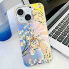 For iPhone 15 Electroplating Laser Flower Ring Holder TPU Phone Case(Pear Blossom AH17) - 1