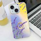 For iPhone 15 Electroplating Laser Flower Ring Holder TPU Phone Case(Lavender AH14) - 1