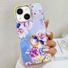 For iPhone 14 Electroplating Laser Flower Ring Holder TPU Phone Case(Peony AH11) - 1