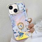 For iPhone 14 Electroplating Laser Flower Ring Holder TPU Phone Case(White Flower AH10) - 1