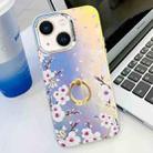 For iPhone 14 Electroplating Laser Flower Ring Holder TPU Phone Case(Plum Blossom AH18) - 1