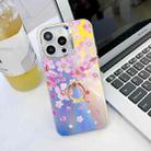 For iPhone 14 Pro Electroplating Laser Flower Ring Holder TPU Phone Case(Pink Flower AH13) - 1