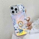 For iPhone 14 Pro Max Electroplating Laser Flower Ring Holder TPU Phone Case(White Flower AH10) - 1