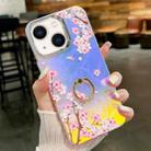 For iPhone 13 Electroplating Laser Flower Ring Holder TPU Phone Case(Peach Blossom AH4) - 1