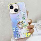 For iPhone 13 Electroplating Laser Flower Ring Holder TPU Phone Case(Blue Flower AH8) - 1