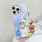 For iPhone 16 Pro Max Electroplating Laser Flower Ring Holder TPU Phone Case(Blue Flower AH8) - 1