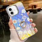 For iPhone 16 Plus Electroplating Laser Flower Ring Holder TPU Phone Case(Chrysanthemum AH5) - 1