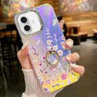 For iPhone 16 Plus Electroplating Laser Flower Ring Holder TPU Phone Case(Flower AH1) - 1