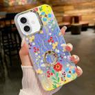 For iPhone 16 Plus Electroplating Laser Flower Ring Holder TPU Phone Case(Flower AH6) - 1