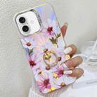 For iPhone 16 Plus Electroplating Laser Flower Ring Holder TPU Phone Case(Cosmos Flower AH7) - 1