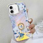 For iPhone 16 Plus Electroplating Laser Flower Ring Holder TPU Phone Case(White Flower AH10) - 1