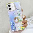 For iPhone 16 Plus Electroplating Laser Flower Ring Holder TPU Phone Case(Blue Flower AH8) - 1