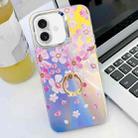 For iPhone 16 Plus Electroplating Laser Flower Ring Holder TPU Phone Case(Pink Flower AH13) - 1