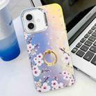 For iPhone 16 Plus Electroplating Laser Flower Ring Holder TPU Phone Case(Plum Blossom AH18) - 1