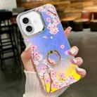 For iPhone 16 Electroplating Laser Flower Ring Holder TPU Phone Case(Peach Blossom AH4) - 1
