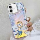 For iPhone 16 Electroplating Laser Flower Ring Holder TPU Phone Case(White Flower AH10) - 1