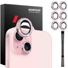 For iPhone 15 / 15 Plus / 14 / 14 Plus NORTHJO 3 Set 6Pcs Camera Lens Protector Diamond Metal Ring Film(Pink) - 1